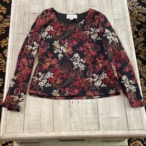 Multicolored Rounded Neck Long Sleeve Fitted Blouse